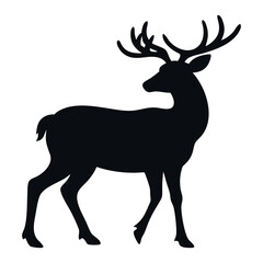 Fototapeta premium Reindeer black silhouette, Christmas holidays reindeer, deer illustration. deer silhouettes. Deer Black and white silhouette vector.