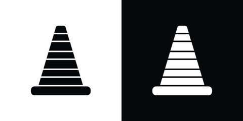Road cone icon in flat version on black and white background