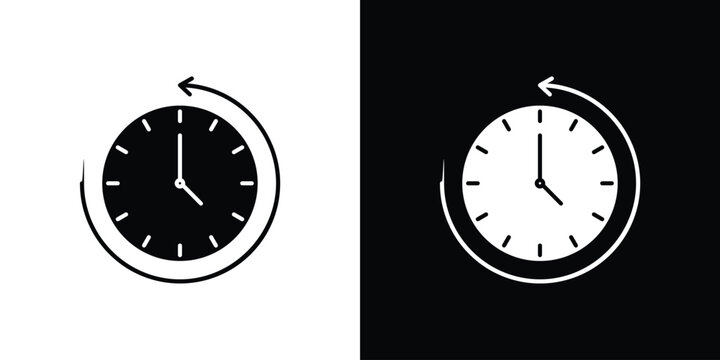 Rewind time icon in flat version on black and white background