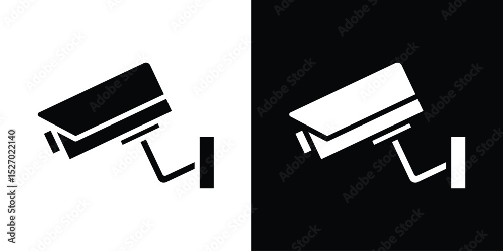 Fototapete security camera icon in flat version on black and white background