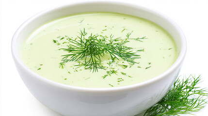 Vegan cream soup with avocado and spinach served with micro greens and bread. Diet food concept. Vegetarian and vegan food. Top view. Close up