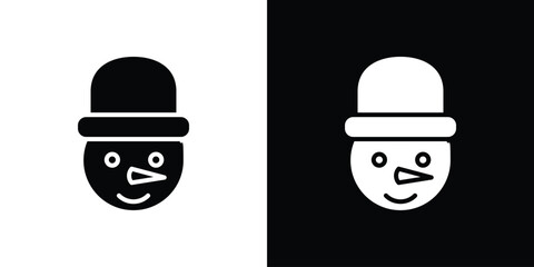 Snowman head icon in flat version on black and white background