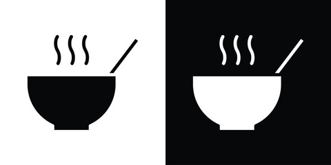 Soup icon in flat version on black and white background