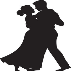 Silhouette of a couple dancing closely together in formal attire against a white background image view