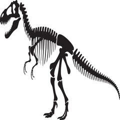 A black and white illustration of a tyrannosaurus rex skeleton standing on a white background image