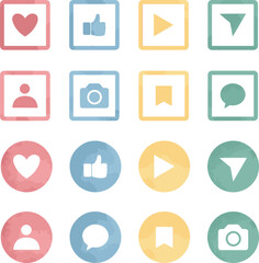 Social media reaction icons collection set. Watercolor style icon vector illustration. For website, social media, asset, material, decoration, website, application