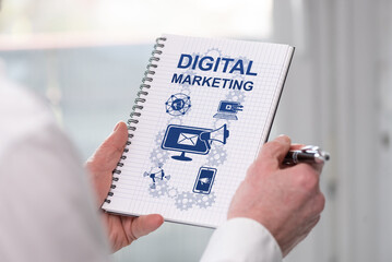 Digital marketing concept on a notepad