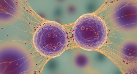 Microscopic view of cell division with detailed cellular structures