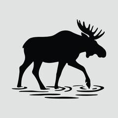Moose walking in water black silhouette Vector
