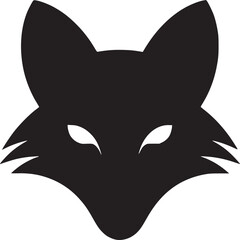 A minimalistic black silhouette of a fox head with pointed ears on a plain white background design art