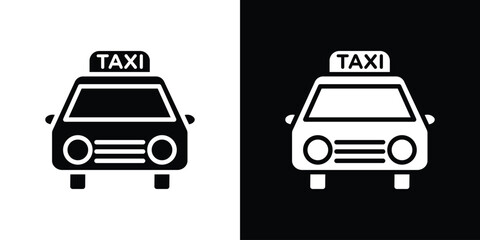Taxi icon in flat version on black and white background