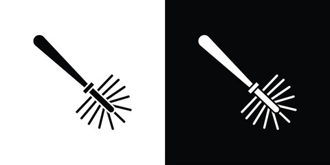 Toilet brush icon in flat version on black and white background