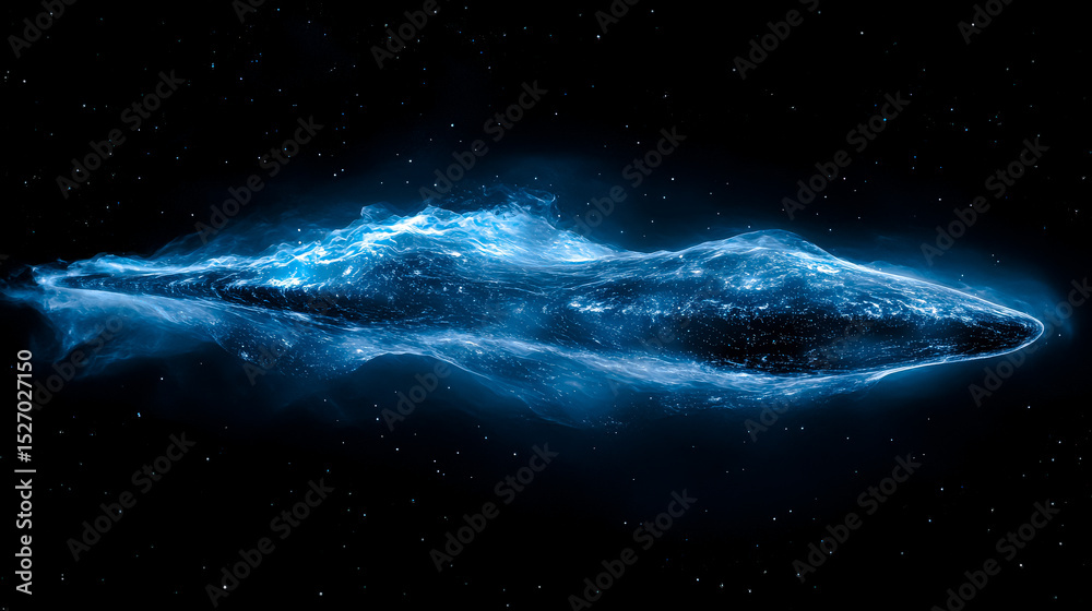 Sticker blue object in space with a lot of stars around it. the blue object is very long and it looks like i