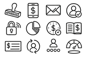 Financial and security icons on dark background for digital applications