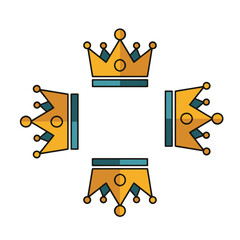 Four golden crowns arranged in a cross pattern on a white background.