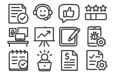 Business and communication icons on gold background