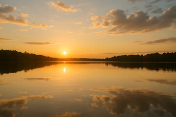 Obraz premium Lake Sunset with Cloud Reflections