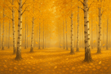 Fototapeta premium Autumnal Birch Forest with Golden Leaves