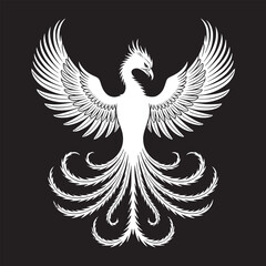 Stylized phoenix illustration with gradient orange and yellow feathers on a black background