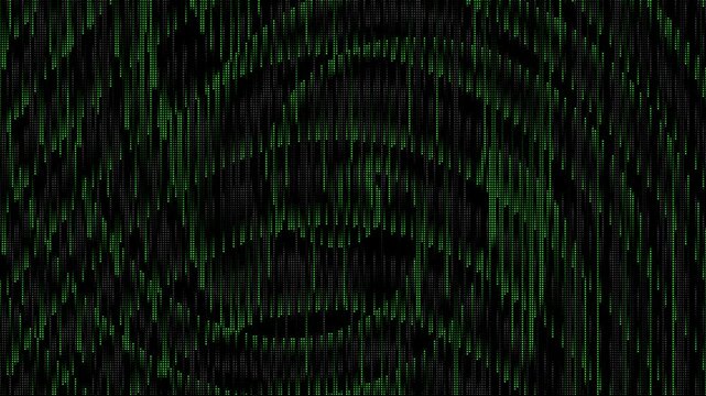 Green matrix abstract dots raining binary code without symbols and characters. Black background. Abstract halftone loop animation