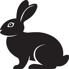 A black rabbit illustration with long ears and a short tail on a white background isolated image