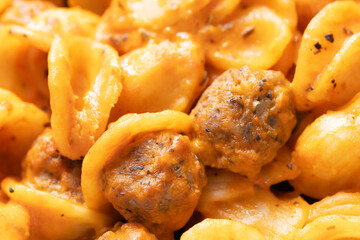 rustic italian pork sausage orecchiette pasta food background
