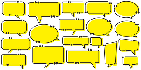 Obraz premium chatting box, message box icon. Quotation marks. Yellow quotes icons set. Quote vector bubbles for text, speech. Quotation box frames with borders design. Set quote frame, texting quote box icon.