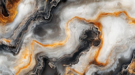 Obraz premium This artistic marble texture displays elegant swirls of gray, orange, and white, evoking a sense of luxury and sophistication in a rich geological formation.