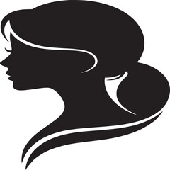 Silhouette of a woman with a ponytail and long eyelashes in profile against a light background