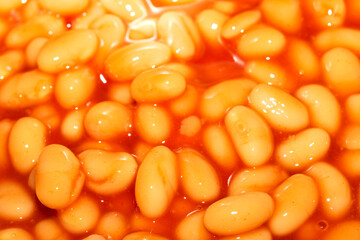 Close up of baked beans in tomato sauce