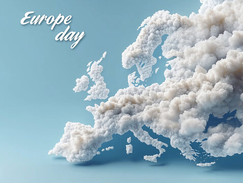 Europe day celebration with a cloudy map of europe forming in the sky