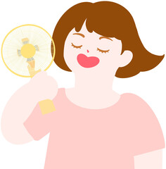 휴대용 미니 선풍기를 들고 있는 여자 사람 일러스트