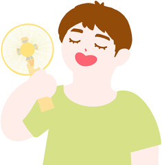 휴대용 미니 선풍기를 들고 있는 남자 사람 일러스트
