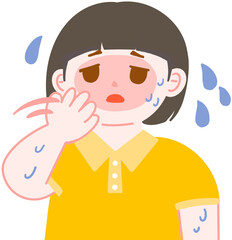 더위에 땀 흘리며 힘들어 하는 여자 사람 일러스트