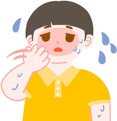 더위에 땀 흘리며 힘들어 하는 남자 사람 일러스트