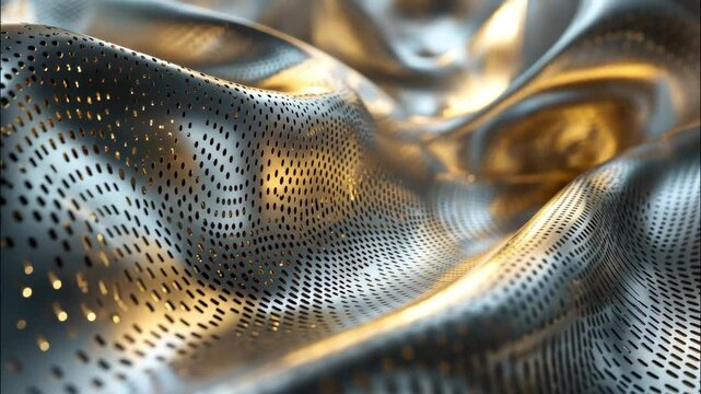 A metallic surface shimmering with fluid chrome reflections and curves. 