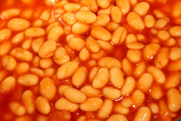 Close up of baked beans in tomato sauce