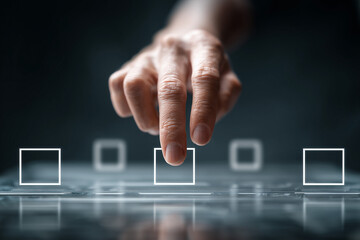 Hand touching virtual interface buttons
