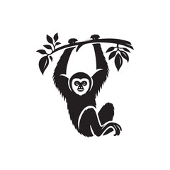 **"Energetic Gibbon Vector Silhouette: Agile Primate Design Featuring Long Arms, Dynamic Pose, and Playful Expression in Clean, Minimalist Style for Crafts and Digital Art"**
