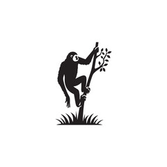 **"Energetic Gibbon Vector Silhouette: Agile Primate Design Featuring Long Arms, Dynamic Pose, and Playful Expression in Clean, Minimalist Style for Crafts and Digital Art"**
