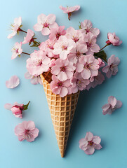 Cherry Blossom Flowers in Ice Cream Cone - Spring Bloom Aesthetic