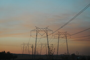 power lines at sunset