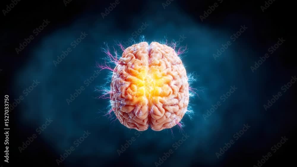 Poster the human brain with electrical energy emanating from it symbolizes the concept of active mental hea