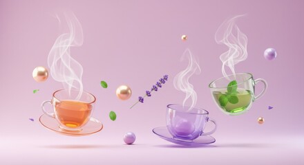 Zero Gravity Tea Ceremony - Floating Cups and Calm Steam Trails