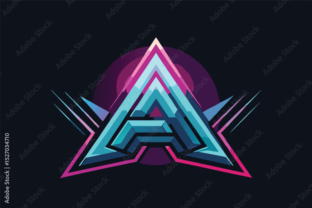 Poster Retro style letter a logo concept with neon colors and angled lines, creating an edgy and futuristic graphic design