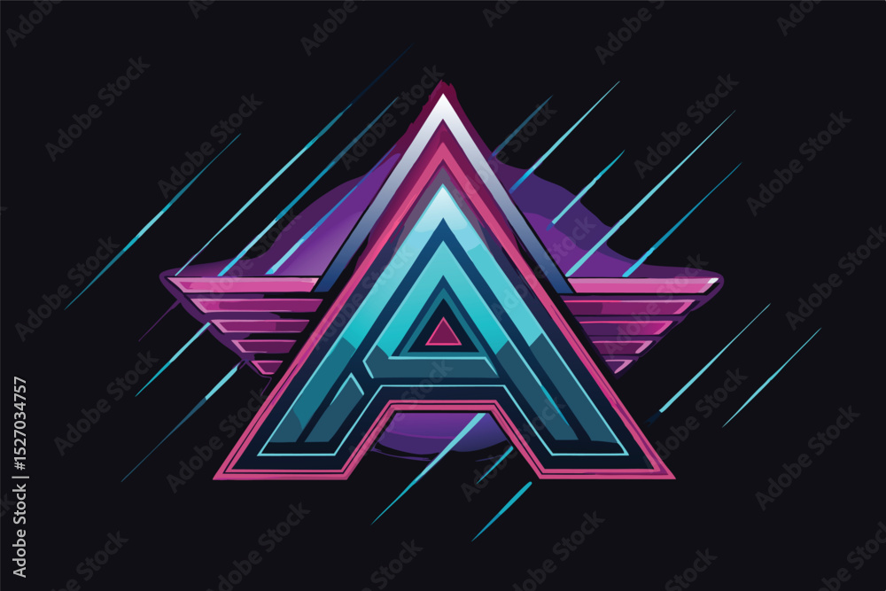 Poster retro style letter a logo concept with neon colors and angled lines, creating an edgy and futuristic