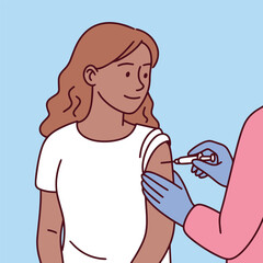 Dark black brown skinned pregnant woman receives vaccination. Visual of medical care, protection, and immunization for expectant mothers