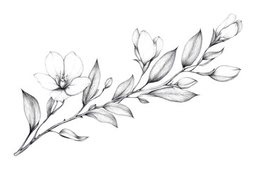 Naklejka premium Delicate flower sketch botanical art black and white nature artistic view isolated on transparent background