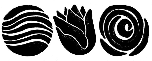 Folk art style curved bands and floral motifs for artistic design