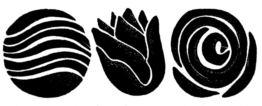 Folk art style curved bands and floral motifs for artistic design